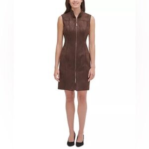 Tommy Hilfiger Brown Zip Front Knee Length Dress 4 Stretch